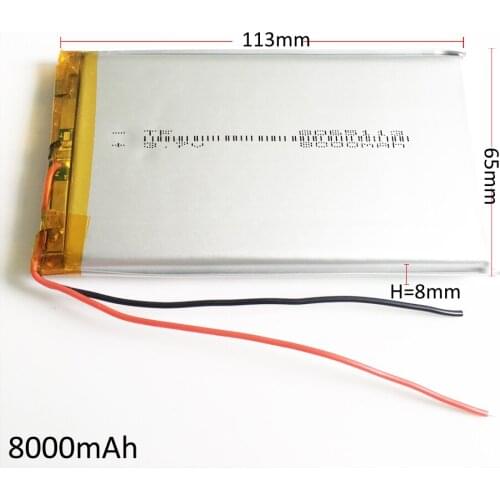 3.7V 8000mah 8065113 Polymer Lithium Li-Po Rechargeable Battery For GPS PSP DVD PAD E-book tablet pc power bank video game