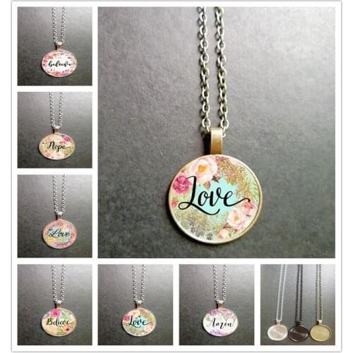 Love Believe Hope Amen Bible Scripture Nursery Scripture Necklace Fashion Jewelry Religious Pendant Christianity LetterNecklace