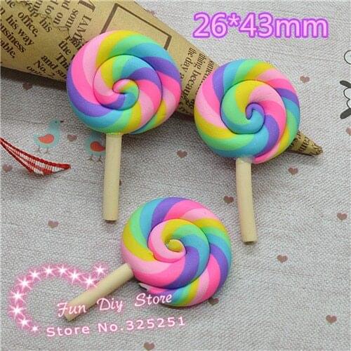 20PCS Rainbow Color Polymer Clay Lollipop Miniatures,Party Cake Decoration Toppers,Home D.I.Y Crafting Charms 26*43mm