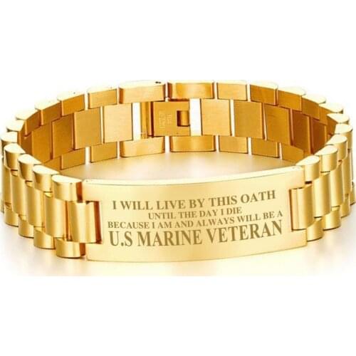 Mens Chunky Link Strap Bracelets UNTIL THE DAY I DIE I ALWAYS WILL BE A U.S MARINE VETERAN Male Reminiscence Gift