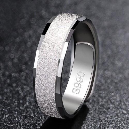 MIQIAO Dull Polish Frosted S990 S925 Sterling Silver Men Rings for Wedding Engagement Birthday Gifts Fashion Jewelry Accessories
