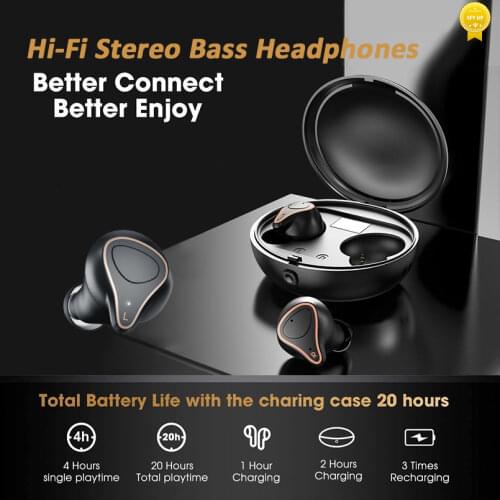 True Wireless Bluetooth Earbuds,HiFi Stereo Bass Headphones in-Ear Earphones LED Display with Mic CVC 8.0 for Working/Travel/Gym