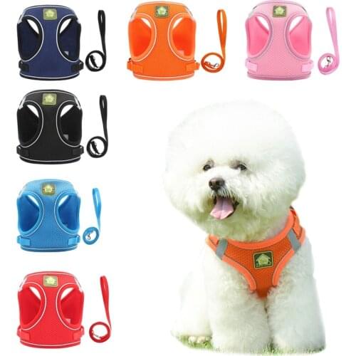 Nylon Dog Harness Breathable Mesh Cloth Puppy Cat Vest Reflective Dog Harness And Traction Rope Set Walking Dog Traction Rope