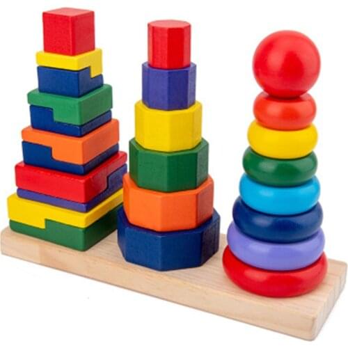 New Montessori Three column geometric tower Educational Wooden toy 3D Puzzle Wooden Round baby Early Education Enligh Leares Toy
