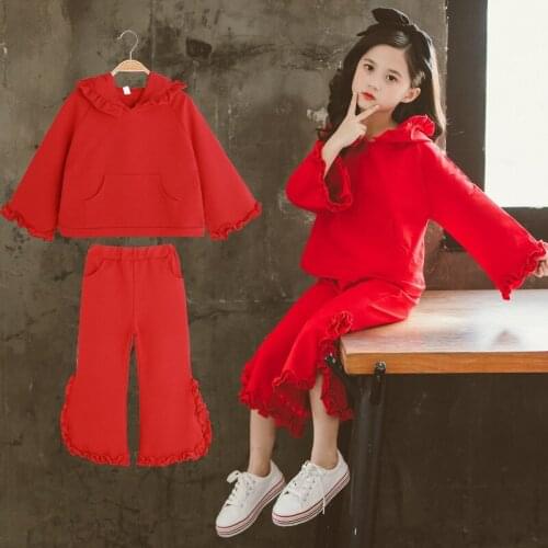 New 2021 Spring Autumn Children Girls Hoodies Ruffle Pants Clothes Set Baby Kids Fashion Cool Sweatershirt Tracksuits Clothing