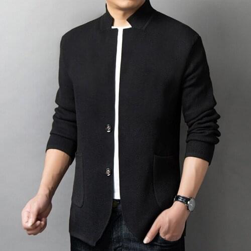 Autumn Mens Clothing 2021 Knitted Jacket For Mens Khaki Elegant Gentleman Oversized Cardigan Stand Collar British Style Sweaters