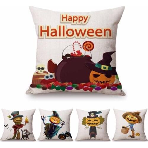 Simple Nordic Halloween Decoration Sofa Throw Pillow Scary Horrible Pumpkin Cotton Linen Backyard Window Cushion Pillow Cover