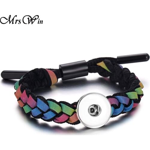 Adjustable Braided Shoelace Snap Button Bracelet Fit 18mm Snap Jewelry Handmade Knit Shoelace 18mm Snap Bracelets for Women Men