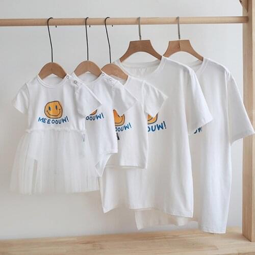 Smiley Face Parent-child Summer New Short-Sleeved T-shirt Net Celebrity Anniversary Costume Female Male Mother and Child Wearing