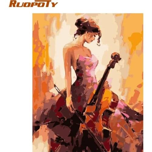 RUOPOTY Frame Women Painting By Numbers Kits Play The Cello Canvas By Numbers Acrylic Coloring Wall Art Picture For Home Decors