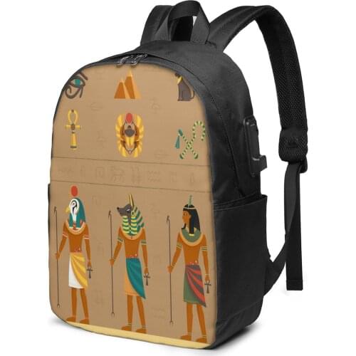 School Bag for Boy and Girl Egypt Hieroglyphic Print Backpack with USB Charging Funny Daypack For Teenager Student