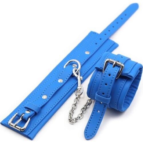 Blue Handcuffed Handcuffs Leather Couples Toys