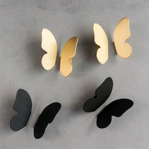 Nordic brass butterfly handle wardrobe cupboard Pulls shoe cabinet door handle free punching handle luxurious Home decoration