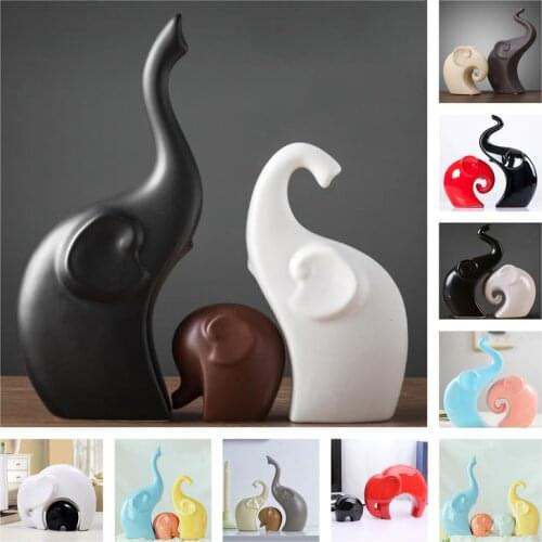 Nordic Ceramic Elephant Ornaments Home Porcelain Decorations Table Elephant Family Figurines Desk A Pairs of Elephant Miniatures