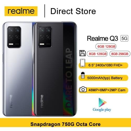Realme Q3 5G Cellphones 6.5" FHD+ 120HZ Snapdragon 750G Octa Core 48MP 5000mAh 30W Fast Charger Android 11 Smartphones 128GB ROM