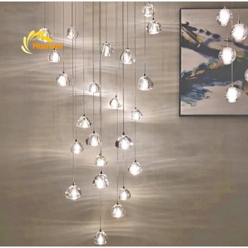 Modern Glass LED Pendant Lights Lighting Lustre Crystal Balls Pendant Lamp Home Kitchen Villa Living Room Staircase Hanging Lamp