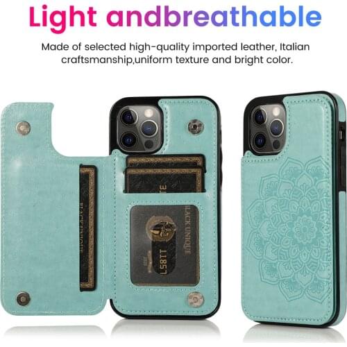 Embossed Datura Leather Case For iPhone 12 11 Pro Max X XR XS Max 6 6s 7 8 Plus 12mini 5s Case with Card Slot Holder Back Cover