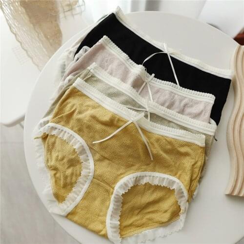 Summer mesh sexy lace Seamless Panties women Japanese fresh sweet underwear Elastic cotton Fresh briefs women N720