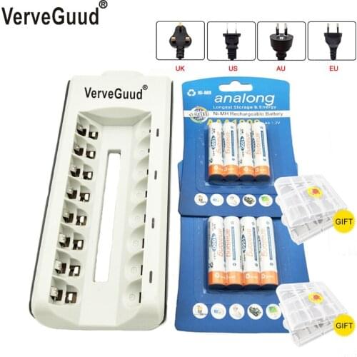 VerveGuud 8Slots LED Indicator Charger Charge For AA / AAA Batteries + 8Pcs AAA aaa 1000mAh Nimh NI-MH Rechargeable Batteries
