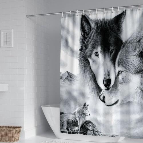 White Couple Wolf Printed Shower Curtain Animals print Waterproof Bathroom Curtains Polyester Bath Screens With Hooks