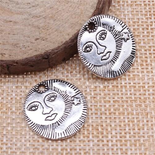 WYSIWYG 10pcs 20x19mm Sun Face Charm Pendants For Jewelry Making Antique Silver Color Sun Face Pendants Charm Sun Face Star
