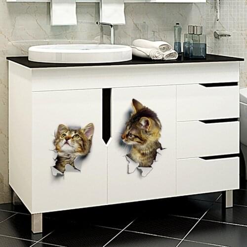 Vivid Baby Kid Room Bathroom Decors Peel Stick Toilet Sticker Various Cute Kitten Animal Cartoon Cat Wall Sticker 3D Waterproof