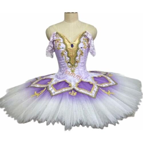 Pancake Platter Professional Ballet Tutu Blue Gold Lace Sleeve Women Adult Nutcracker Tutus Sleeping Beauty Ballet Stage Costume