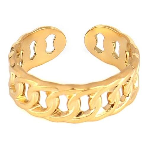 Punk Street Style Thick Chunky Chain Ring Cuban Curb Link Gold Filled Stainless Steel Stylish Ring for Women Simple Design rings