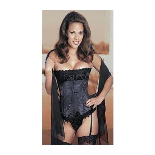 Plus Size Vintage Black Women Corset Bustiers Satin Lace Corset Lingerie Set Slimming Body Shaper Overbust with Thongs