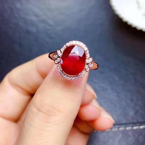 Natural Pigeon Blood Ruby Large Particle Ring Real 925 Silver Fine Fashion Charming Wedding Jewelry for Women