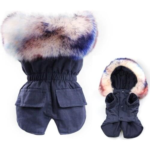 Winter Dog Jacket Luxury Faux Fur Collar Dog Clothes for Small Medium Dog Warm Windproof Pet Parka Fleece Lined Dog Coat