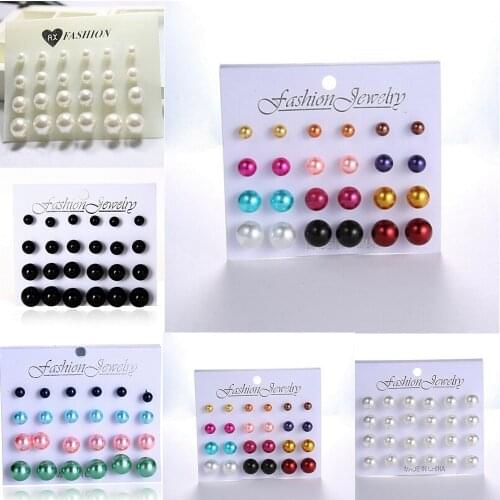 12 pairs/Set White Simulated Pearl Earrings Set For Women Jewelry On Ear Ball Stud Earrings kit Bijouteria brincos Pendientes