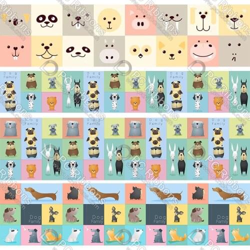 16-75MM Cartoon Dog Pattern Printed Grosgrain&Sati&Foe&Lanyard DIY Handmade Materials Christmas Wedding Gift Wrap Tape 50yards