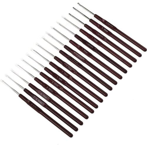 16pcs/Set Plastic Handle Practical Crochet Hooks Kit Aluminum Hook Head Crochets Knitting Needles Sweater Sewing Tools