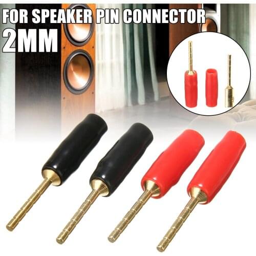 4pcs/set 2mm Speaker Pin Connector Banana Plugs Gold Plated Musical Speaker Cable Wire Pin Banana Plug Connectors Red & Black