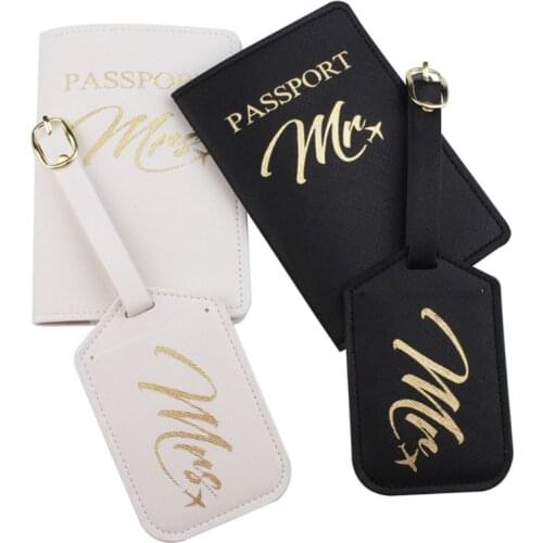 4pcs Portable Mr Mrs Travel Passport Card Cover with Luggage Tags Holder Case