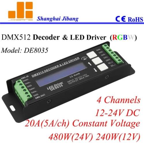 Free Shipping RGBW DMX decoder, Constant Voltage LED Driver, 4 Channels/12V-24V/20A/480W pn:DE8035