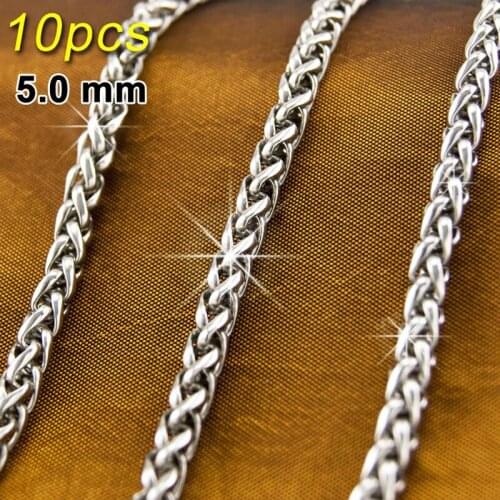 100% Stainless Steel Wheat Braided Chain Knitted Chain Necklace Mens Braided Choker Collar Trenzado High Quality Wholesale 10pcs