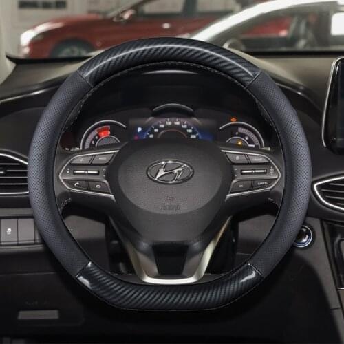 Genuine Leather+Carbon Fiber Steering Wheel Cover D Shape for Hyundai ioniq 2016 2017 2018 2019 2020 Car Styling Auto Protector