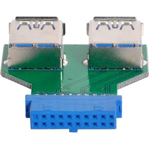 CY Dual USB 3.0 A Type Female to Motherboard 20/19 Pin Box Header Slot Adapter PCBA