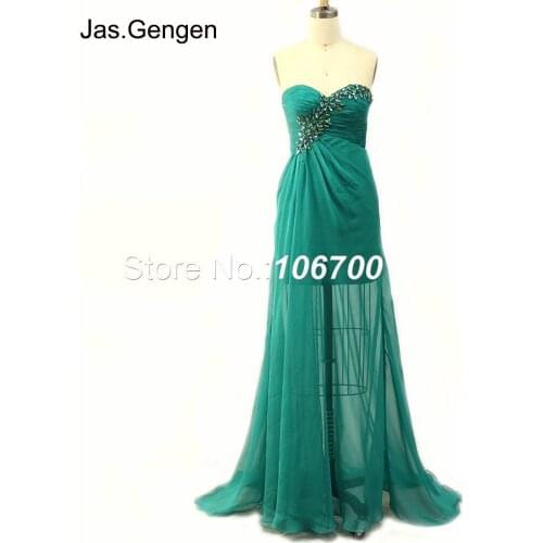 Elegant Sweetheart Chiffon Long Prom Dresses Pleat Ruched Hand Made Beading Front Splits Green Red Color Bridal Evening Gowns