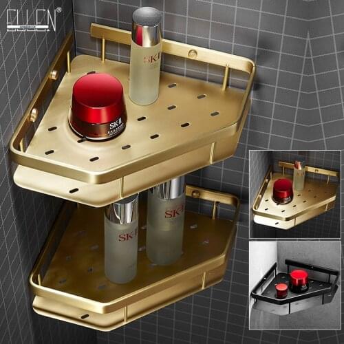 ELLEN Luxury Bathroom Corner Shelf Soild Brass Brushed Gold Triangle Bath Shower Shampoo Holder Balck Bathroom Storage ELF912