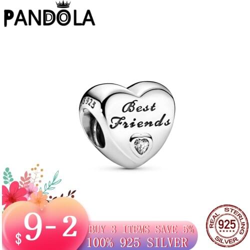 Hot 100% 925 Sterling SILVER charms Polished Best Friends Heart Charm fit Original Pandora Bracelet silver 925 jewelry