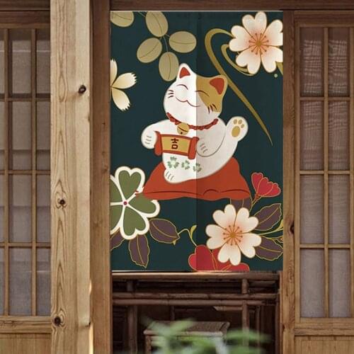 Chinese Lucky Cat Fengshui Door Curtain Decorative Kitchen Bedroom Restaurant Entrance Noren Half Doorway Curtains