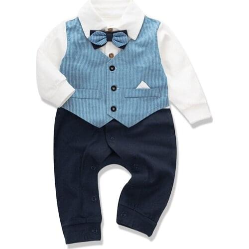 Boys Summer Gift Opaque Striped Short Sleeve Gentleman Jumpsuit One Piece Two Piece Bow Tie Wedding Dress