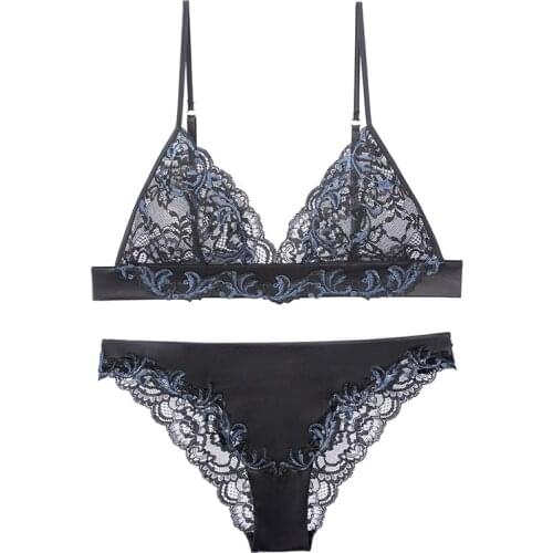 LILYMODA New Lace Sexy Transparent Ultra Thin Bra Wireless Brassiere Sets See Through Wiree Free Beautiful Lingerie Underwear