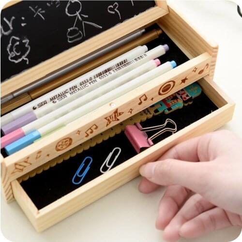 Creative Diy Storage Box Multi-function Office Desktop Student Single Pumping Wooden Pencil Large pencil Case Office Supplies