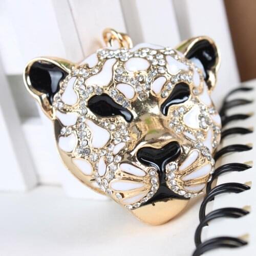 Hot Selling Leopard Head Crystal Rhinestone Charm Pendant Purse Bag Car Key Ring Chain Creative Wedding Party Gift