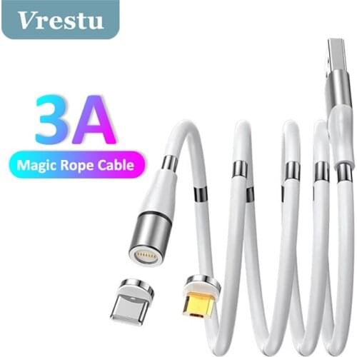 3 in 1 Magneitc USB Type C Charging Cable Magic Rope Storage USBC Cord for iPhone Samsung Oneplus Xiaomi Mi Tablets Chager Kabel