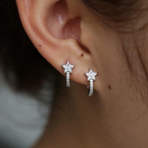2021 Fashion Top Quality Factory Wholesale J Shape Stud Micro Pave Cz Star Earring Cute Girl Party Christmas Gift Charm Jewelry